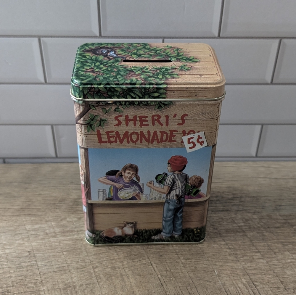 80's Chupa Chups coin bank lemonade stand tin Bank